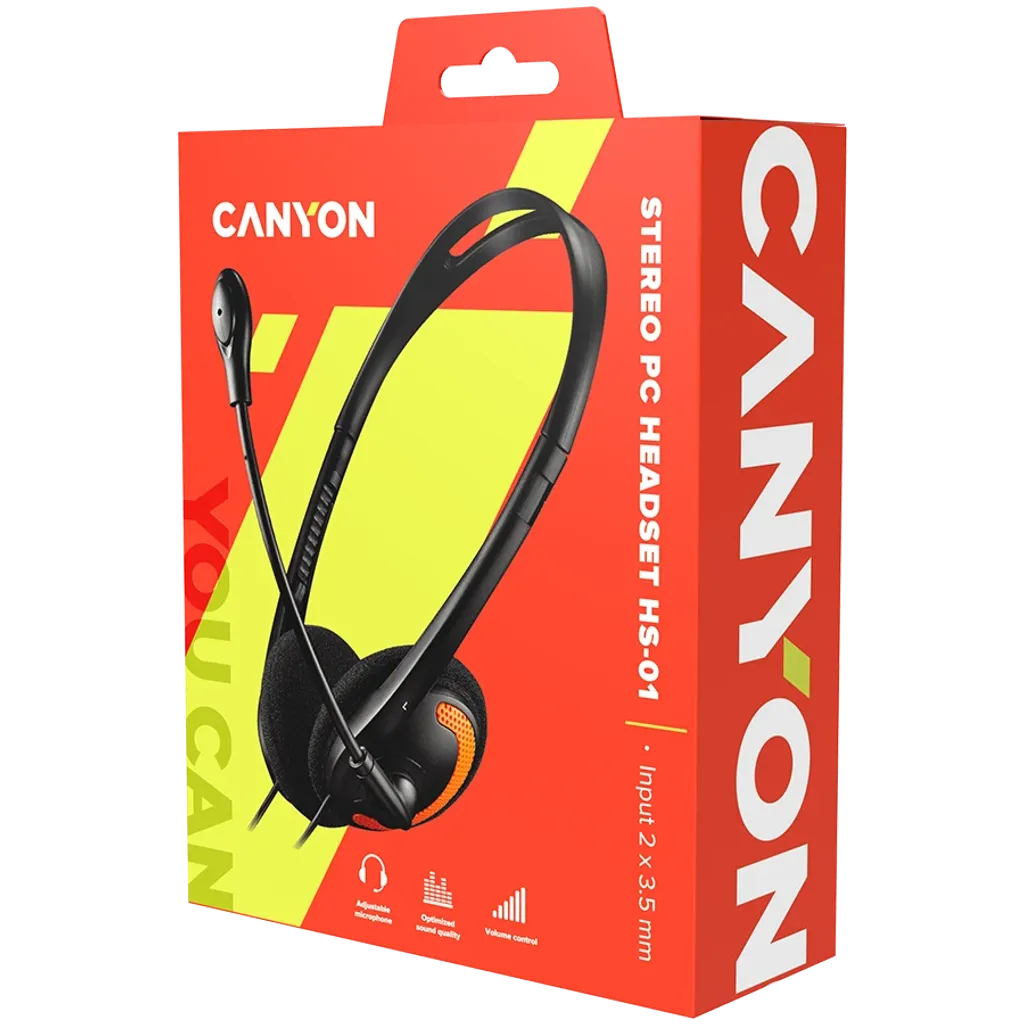 CANYON PC headset HS-01 PC Mic Flat 1.8m Black Orange