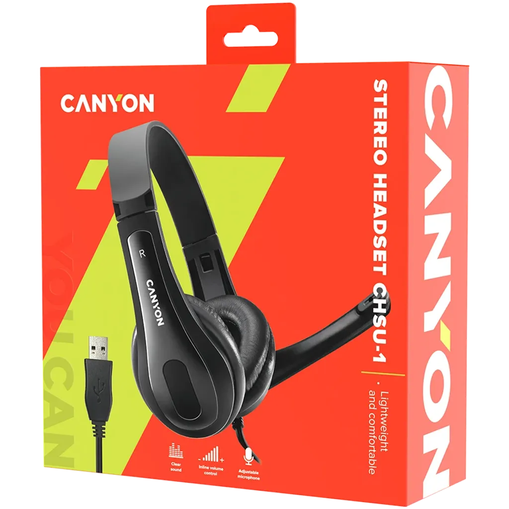 CANYON PC headset CHSU-1 PC Mic USB 2m Black