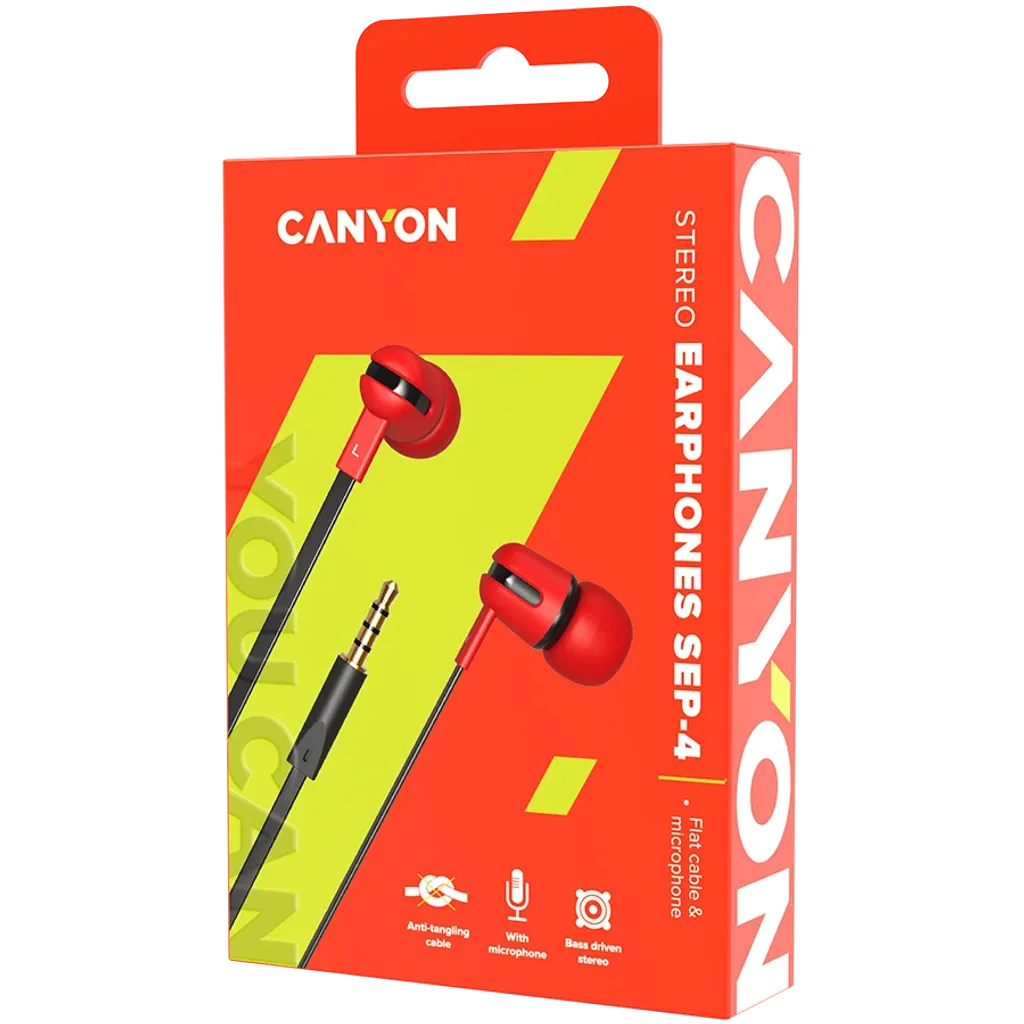 CANYON headphones SEP-4 Mic Flat 1.2m Red