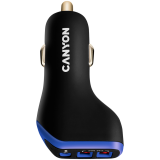 CANYON C-08, Universal 3xUSB car adapter, Input 12V-24V, Output DC USB-A 5V/2.4A(Max) + Type-C PD 18W, with Smart IC, Black+Purple with rubber coating, 71*39*26.2mm, 0.028kg