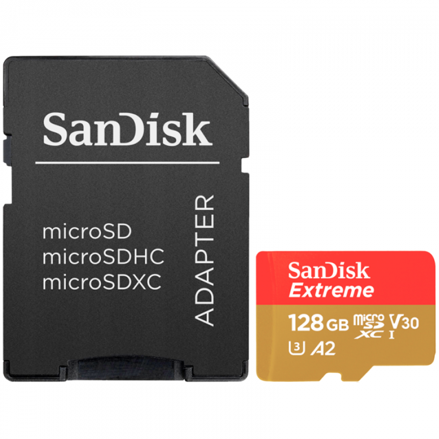 SANDISK Extreme microSDXC 128GB + SD Adapter + 1 year RescuePRO Deluxe
