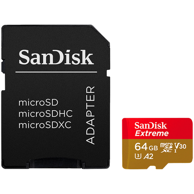 SANDISK Extreme microSDXC 64GB + SD Adapter + 1 year RescuePRO Deluxe