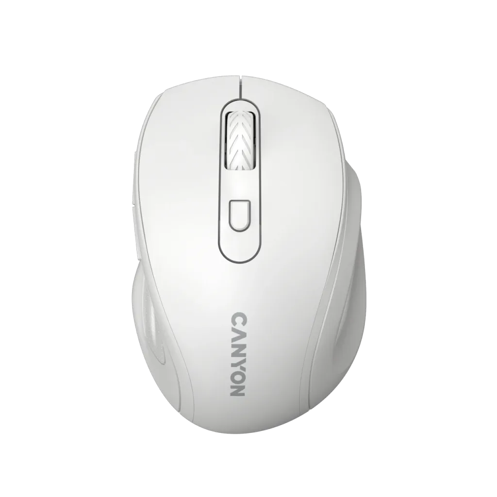 Canyon 6 buttons wireless 2.4Ghz mouse, MX8650A Sensor, DPI up to 1600,Injection case, 3 M life times left and right switches, 2xAAA battery, ABS material, Size: 105x71x40mm, Weight: 59g, white