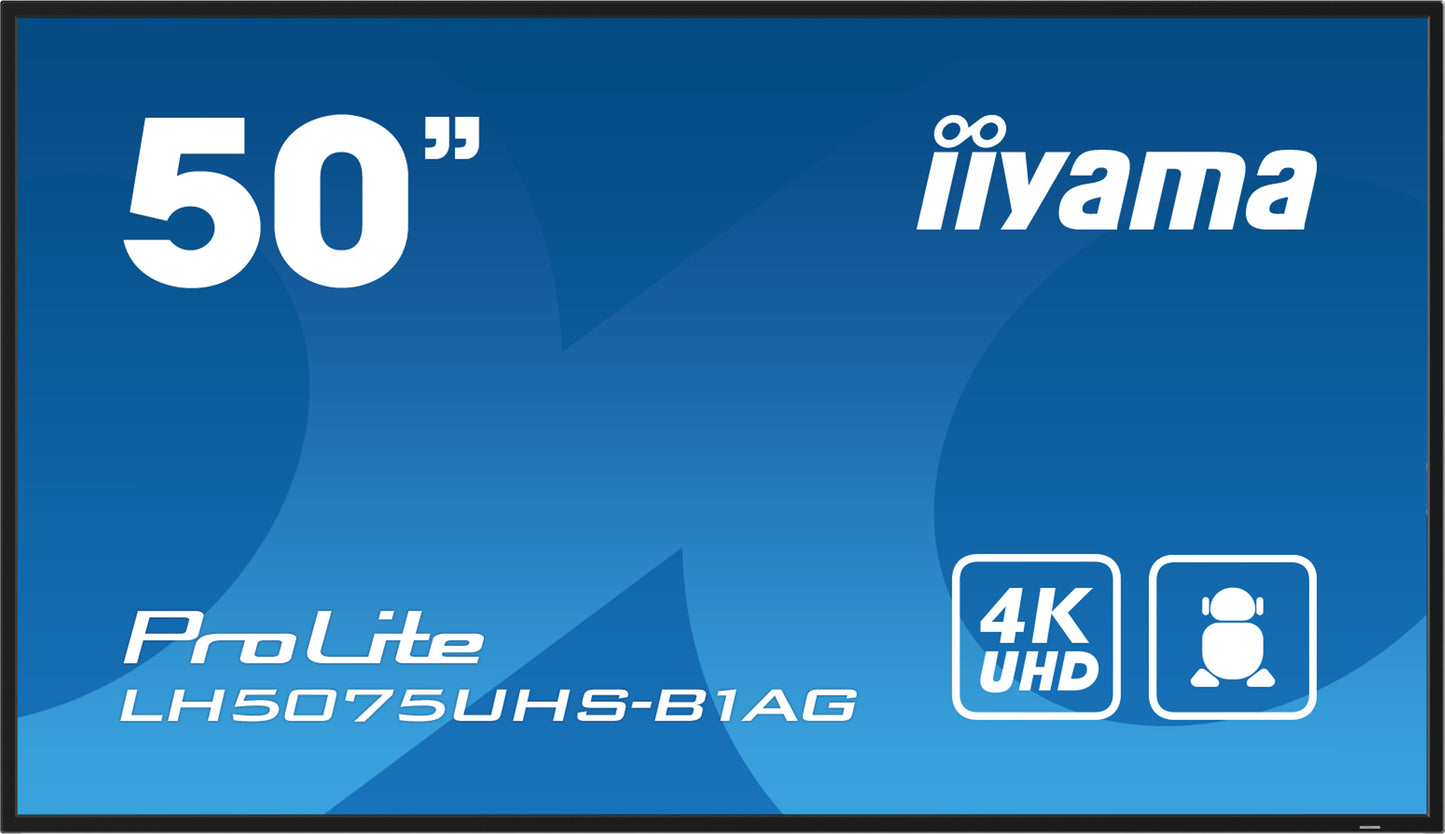 IIYAMA LFD LH5075UHS-B1AG 50" 4K UHD VA 3840 x 2160 @60Hz 500 cd/m² 5000:1 9.5ms Android 11 OS, iiSignage², FailOver, EShare landscape, portrait