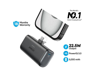 ANKER Nano 5000mAh, 22.5W, sa ugrađenim USB-C konektorom, Power Bank crni
