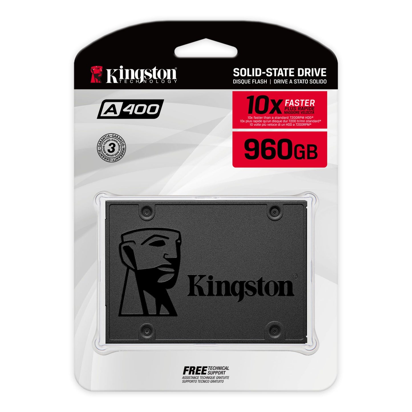 Kingston A400 960GB SSD, 2.5” 7mm, SATA 6 Gb/s, Read/Write: 500 / 450 MB/s